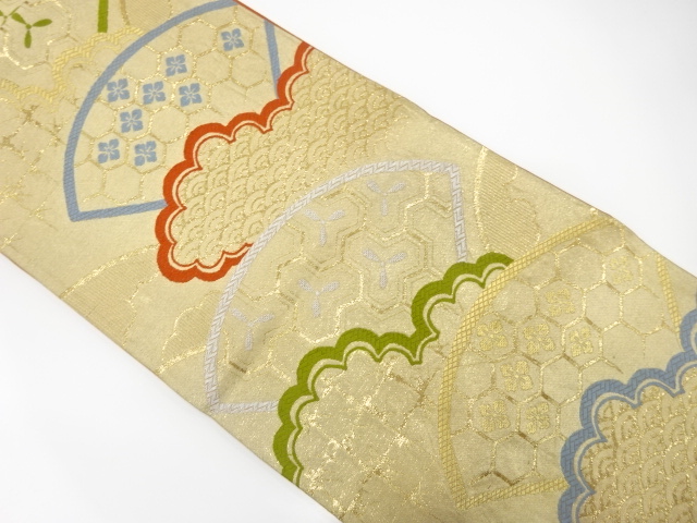 アンティーク　地紙に花・古典柄織り出し袋帯（着用可）